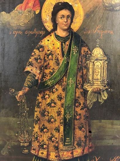 null ICON OF SAINT ETIENNE PROTOMARTYR. 

Tempera on wood. Greek school signed and...