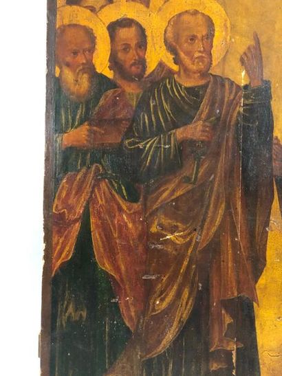 null ICON OF THE TWELVE APOSTLES.

Tempera on wood with gold highlights. Slot at...