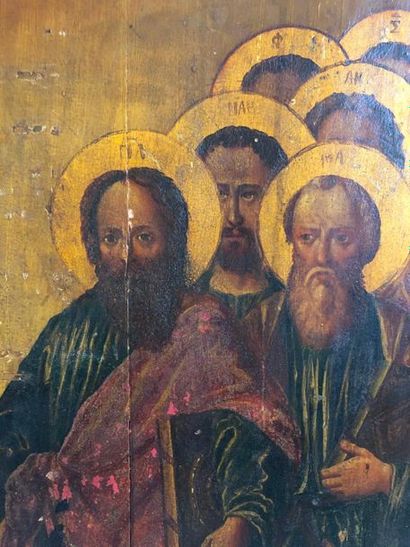 null ICON OF THE TWELVE APOSTLES.

Tempera on wood with gold highlights. Slot at...