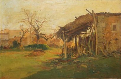 null ANGLADE Gaston, 1854-1919,

Shed in a garden,

oil on canvas (cracks, restorations...