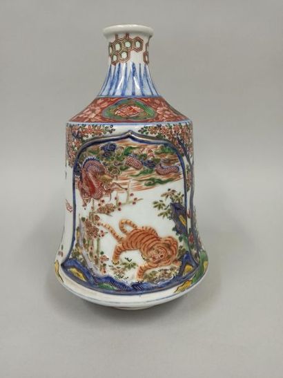 null Imari porcelain bottle vase decorated with polychrome enamels and gold highlights...
