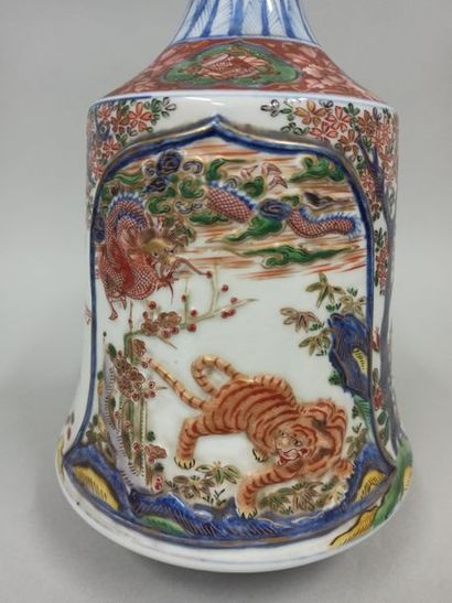 null Imari porcelain bottle vase decorated with polychrome enamels and gold highlights...