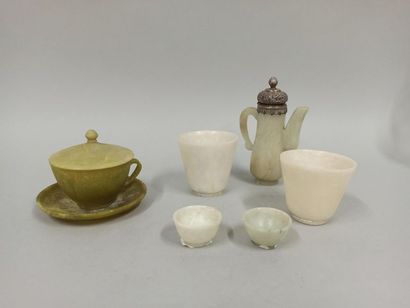 null CHINA

Set of carved alabaster tableware.

Four cups, one covered bowl, one...