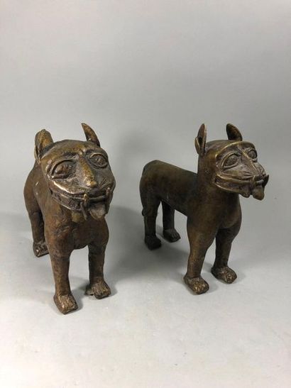 null Two bronze copies after the Benin leopard statuettes kept in the National Museum...