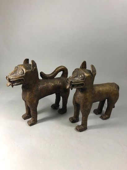 null Two bronze copies after the Benin leopard statuettes kept in the National Museum...