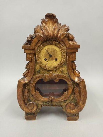 null Wooden clock case in Martin varnish with polychrome decoration of flowers and...