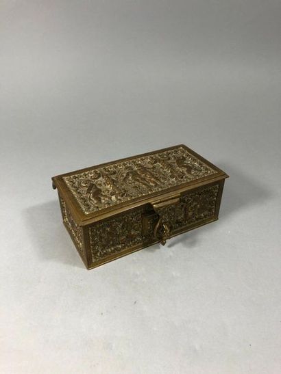 null Rectangular bronze jewelry box with Renaissance style decoration, with putti...
