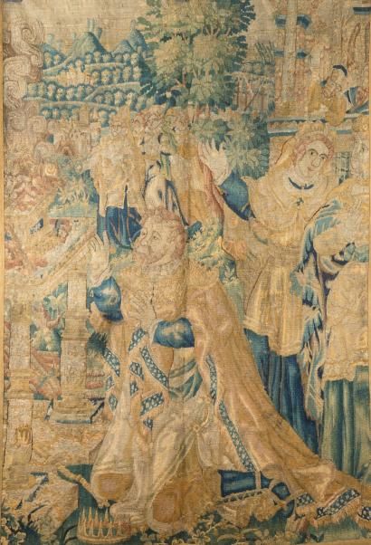 null Fragment de tapisserie

Salomon faisant un sacrifice à Gibon 

laine et soie,

Audenarde,...