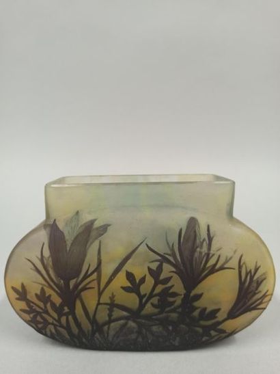 null DAUM

Planter with oblong body and quadrangular neck.

Glass print with flower...