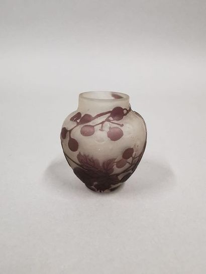 null Small ovoid vase in acid-etched glass with chestnut and chestnut leaf decoration...