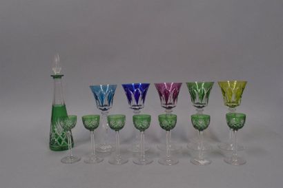 null Partie de service de verres en cristal de couleur taillé comprenant :

5 verres...