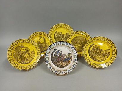 null MONTEREAU FACTORY

Six plates, five with a yellow background and one fine earthenware...