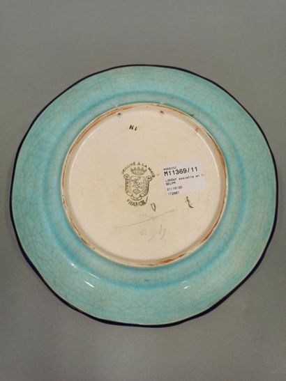 null LONGWY earthenware plate with a chantourné rim decorated with cloisonné enamels...