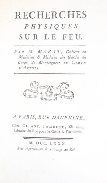 null MARAT (Jean-Paul). Recherches physiques sur le feu. Paris, Jombert, 1780. -...