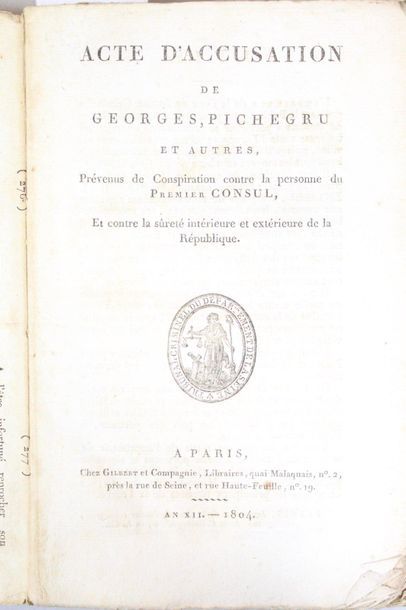 null PROCÈS. - Ensemble 2 ouvrages concernant la conspiration contre le consul Bonaparte.

-...
