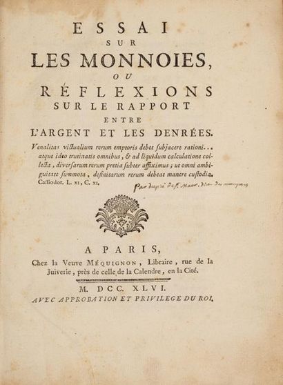 null DUPRÉ DE SAINT-MAUR (Nicolas-François)]. Essai sur les monnoies, ou Réflexions...