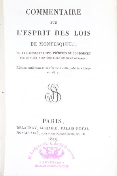 null MONTESQUIEU. - [DESTUTT DE TRACY (Antoine Louis Claude)]. Commentaire sur l'Esprit...