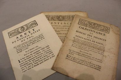 null Lot de trois documents XVIIIe relatifs à la ville de Sèvres :

Arrêt du Conseil...
