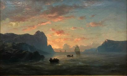 null MOSNY Henry, XIXe siècle,

Barques et navires près des côtes, 1877,

huile sur...