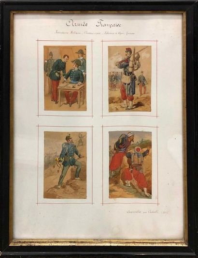 null CASTELLI, XIXe siècle, Costumes de l'armée française, vers 1875, suite de 20...