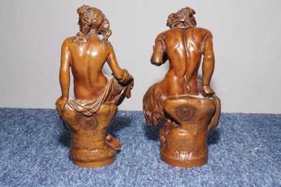 null CLESINGER Jean-Baptiste, 1814-1883,

Pan et bacchante,

paire de bronzes à patine...