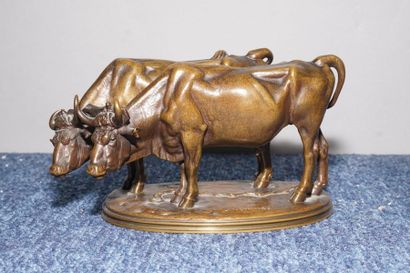 null JACQUEMART Alfred, 1824-1896,

Hitching oxen,

bronze group with a shaded patina...