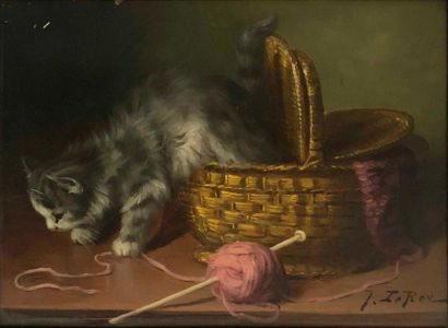 null LE ROY Jules, 1833-1865,

Kitten with a wool ball, oil on panel, signed lower...