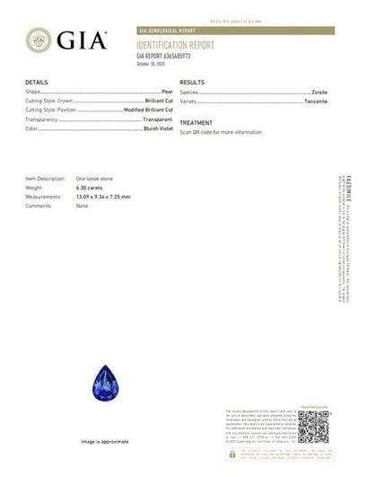 null Pear Tanzanite on paper. 

Accompanied by a GIA certificate of 30/10/20. 

Weight:...