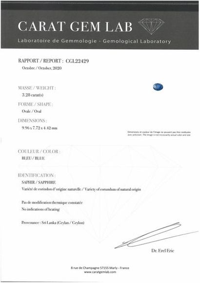 null Oval sapphire on paper. 

Accompanied by a report from Carat Gem Lab dated October...