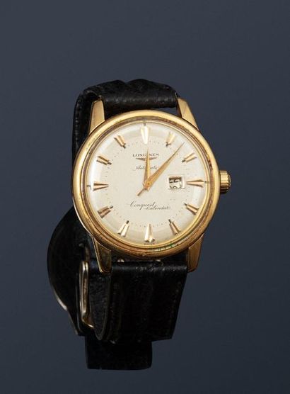 LONGINES LONGINES 
Men's braclet watch, 18k (750) yellow gold case, cream dial and...