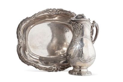 null 
Silver ewer and its basin; the ewer in the form of a baluster, resting on a...