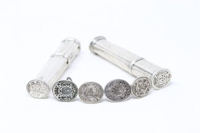 null Set of four silver seals engraved with a coat of arms, two of them surmounted...