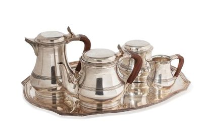 null Silver tea and coffee set (950) in baluster form, resting on a small pedestal,...