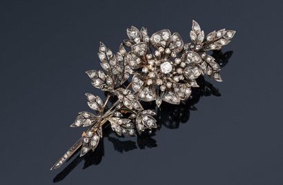 null Eglantine brooch in silver lined with 18K (750) pink gold set with old cut and...