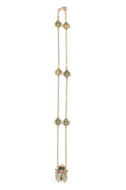 null Necklace chain in 18k (750) yellow gold decorated with six small green enamelled...