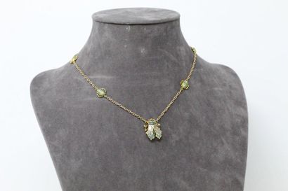null Necklace chain in 18k (750) yellow gold decorated with six small green enamelled...