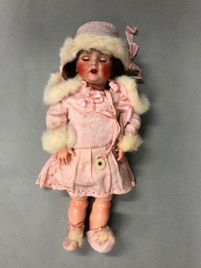 null Doll, with bisque head, open mouth, marked "UNIS FRANCE 247", blue ribbed eyes,...