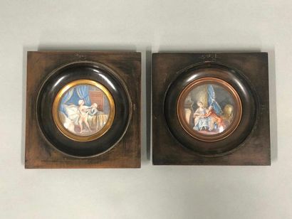 null Dans le goût du XVIIIe siècle, 

Scène galantes

Deux miniatures peints à la...