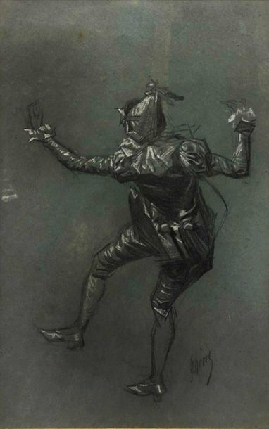 null CHÉRET Jules, 1836-1932,

Danseur de dos,

crayon noir et craie blanche sur...