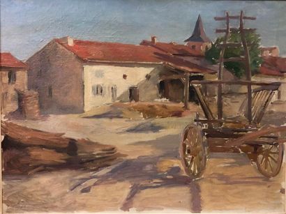 null PROUVÉ Victor, 1858-1943,

Charrette dans une cour de ferme,

huile sur toile...