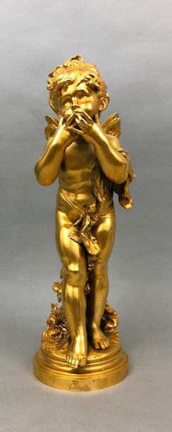 null Louis Auguste MOREAU (1855-1919), after
La fée sifflante,
Signed gilded bronze,...