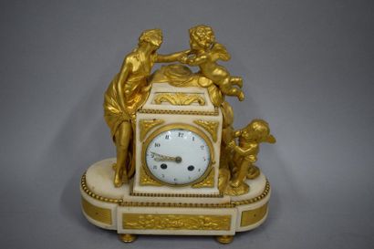 null Bronze and gilt bronze clock, allegory of love and the passage of time, the...