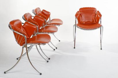 null RINALDI Gastone (20th)

Series of 4 stacking chairs "Lynn" chrome and imitation...