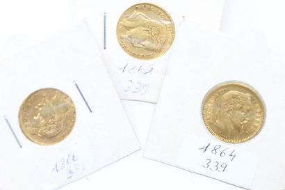 Lot composé de 3 pièces en or de 20 francs...