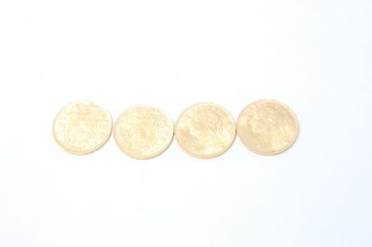 null Lot de quatre pièces en or de 20 francs Vreneli (1947 B x 4). 

TTB à SUP. 

Poids...