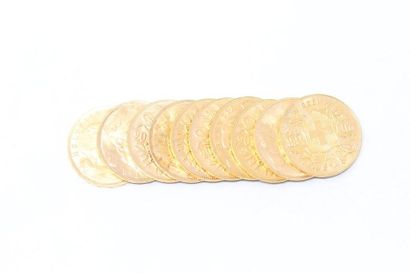 Lot of 10 gold coins of 20 francs Vreneli...