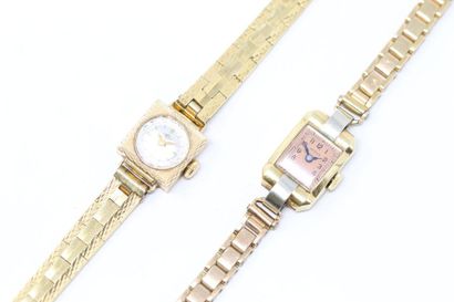 null Lot de deux montres de dame, boitiers en or jaune 18k (750) et bracelets en...