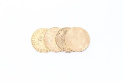 null Lot de 4 pièces en or de 20 francs comprenant : 

- 20 Lires Vittorio Emanuele...