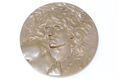 null Médaille en bronze uniface représentant Orphée et sa lyre, d'ap. Lucien Coudray....
