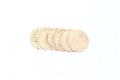 Lot of 6 gold coins of 10 francs including...